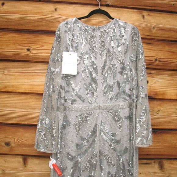 Mac Duggal 20263 Womens Silver SEQUINED FAUX WRAP SPLIT LONG SLEEVE GOWN Dress - Picture 11 of 14